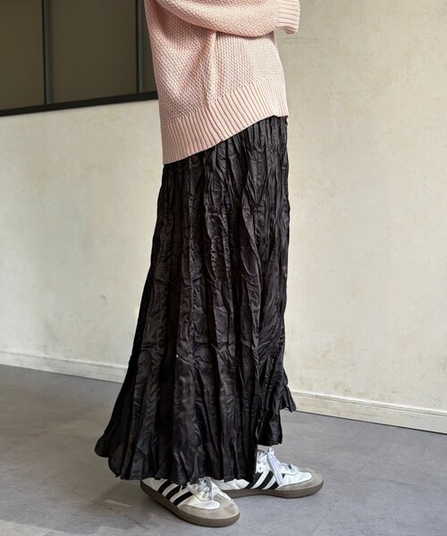 Chez toi（シェトワ）の「クリンクルワッシャースカート（スカート・レディース・グリーン/ブルー/ブラック/ライトベージュ・FREE）」の8枚目の写真