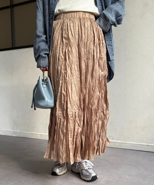 Chez toi（シェトワ）の「クリンクルワッシャースカート（スカート・レディース・グリーン/ブルー/ブラック/ライトベージュ・FREE）」の14枚目の写真