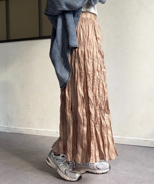 Chez toi（シェトワ）の「クリンクルワッシャースカート（スカート・レディース・グリーン/ブルー/ブラック/ライトベージュ・FREE）」の16枚目の写真