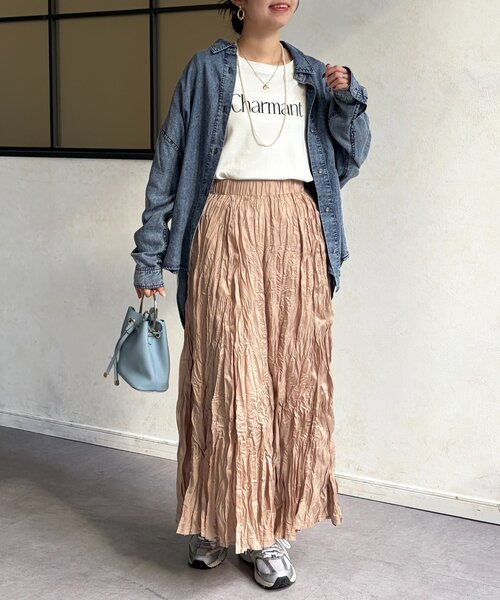 Chez toi（シェトワ）の「クリンクルワッシャースカート（スカート・レディース・グリーン/ブルー/ブラック/ライトベージュ・FREE）」の19枚目の写真