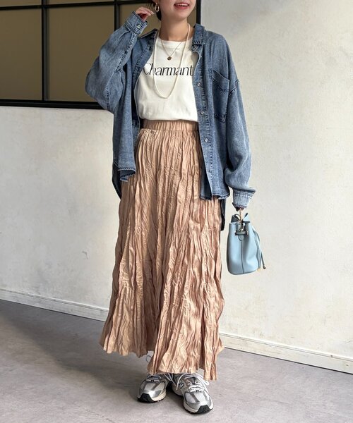 Chez toi（シェトワ）の「クリンクルワッシャースカート（スカート・レディース・グリーン/ブルー/ブラック/ライトベージュ・FREE）」の20枚目の写真