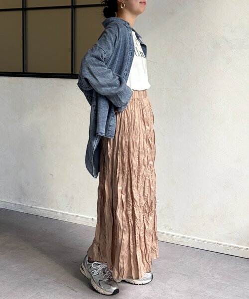 Chez toi（シェトワ）の「クリンクルワッシャースカート（スカート・レディース・グリーン/ブルー/ブラック/ライトベージュ・FREE）」の21枚目の写真