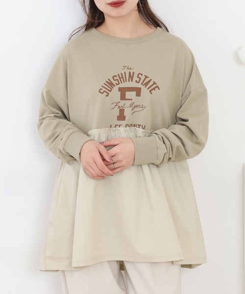 Arinomama(アリノママ)の「+Arinomama リメイク風ドッキングプルオーバー 長袖(Tシャツ/カットソー・レディース・ブラック/アイボリー/ライトブルー/カーキ・FREE)」の3枚目の写真