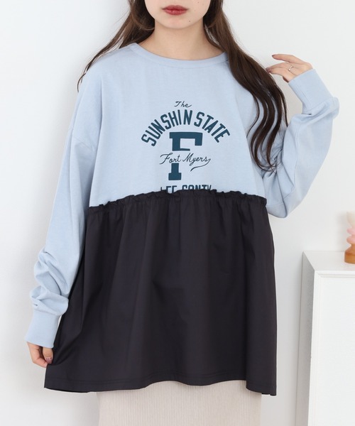 Arinomama(アリノママ)の「+Arinomama リメイク風ドッキングプルオーバー 長袖(Tシャツ/カットソー・レディース・ブラック/アイボリー/ライトブルー/カーキ・FREE)」の4枚目の写真