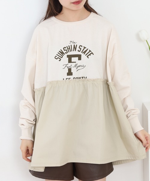 Arinomama(アリノママ)の「+Arinomama リメイク風ドッキングプルオーバー 長袖(Tシャツ/カットソー・レディース・ブラック/アイボリー/ライトブルー/カーキ・FREE)」の5枚目の写真