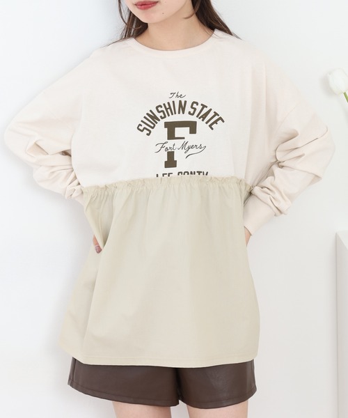 Arinomama(アリノママ)の「+Arinomama リメイク風ドッキングプルオーバー 長袖(Tシャツ/カットソー・レディース・ブラック/アイボリー/ライトブルー/カーキ・FREE)」の6枚目の写真