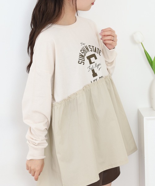 Arinomama(アリノママ)の「+Arinomama リメイク風ドッキングプルオーバー 長袖(Tシャツ/カットソー・レディース・ブラック/アイボリー/ライトブルー/カーキ・FREE)」の7枚目の写真