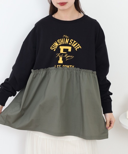 Arinomama(アリノママ)の「+Arinomama リメイク風ドッキングプルオーバー 長袖(Tシャツ/カットソー・レディース・ブラック/アイボリー/ライトブルー/カーキ・FREE)」の11枚目の写真