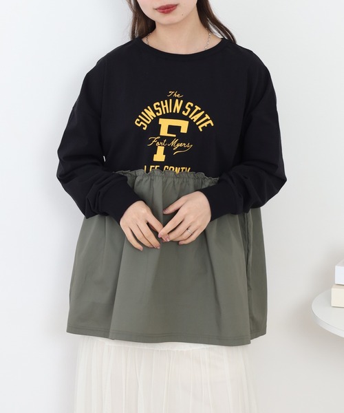 Arinomama(アリノママ)の「+Arinomama リメイク風ドッキングプルオーバー 長袖(Tシャツ/カットソー・レディース・ブラック/アイボリー/ライトブルー/カーキ・FREE)」の13枚目の写真