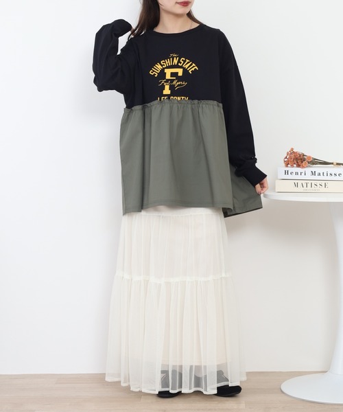 Arinomama(アリノママ)の「+Arinomama リメイク風ドッキングプルオーバー 長袖(Tシャツ/カットソー・レディース・ブラック/アイボリー/ライトブルー/カーキ・FREE)」の15枚目の写真