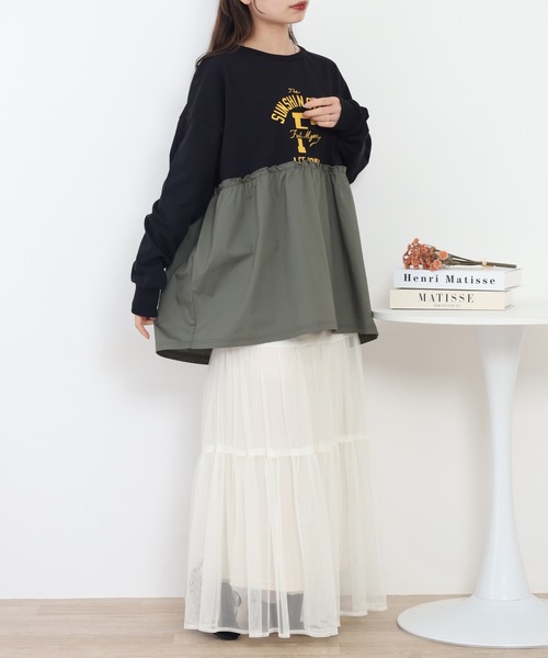 Arinomama(アリノママ)の「+Arinomama リメイク風ドッキングプルオーバー 長袖(Tシャツ/カットソー・レディース・ブラック/アイボリー/ライトブルー/カーキ・FREE)」の16枚目の写真