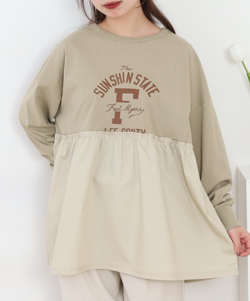 Arinomama(アリノママ)の「+Arinomama リメイク風ドッキングプルオーバー 長袖(Tシャツ/カットソー・レディース・ブラック/アイボリー/ライトブルー/カーキ・FREE)」の18枚目の写真