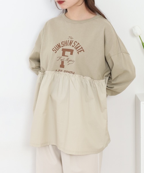 Arinomama(アリノママ)の「+Arinomama リメイク風ドッキングプルオーバー 長袖(Tシャツ/カットソー・レディース・ブラック/アイボリー/ライトブルー/カーキ・FREE)」の17枚目の写真