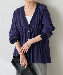ギャザー切替シアーシャツカーディガン/WEB限定カラー展開