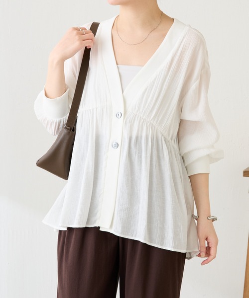 COLLAGE GALLARDAGALANTE（コラージュガリャルダガランテ）の「ギャザー切替シャツカーディガン/WEB限定カラー展開（シャツ/ブラウス・レディース・チャコールグレー/オフホワイト/ブラック/アイボリー/ブルー/グリーン・FREE）」の19枚目の写真