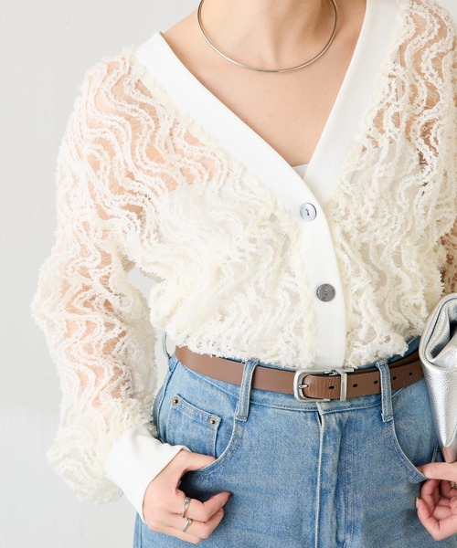 COLLAGE GALLARDAGALANTE（コラージュガリャルダガランテ）の「ギャザー切替シャツカーディガン/WEB限定カラー展開（シャツ/ブラウス・レディース・チャコールグレー/オフホワイト/ブラック/アイボリー/ブルー/グリーン・FREE）」の21枚目の写真