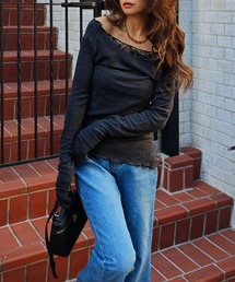 esutoreja（エストレジャ）の「レースレイヤードドレープトップス（Tシャツ/カットソー）」