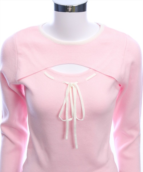 clear（クリア）の「胸元前開きリボンニットトップス[バレエコア ガーリー]（ニット/セーター・レディース・ピンク/オフホワイト/ブラック・F）」の20枚目の写真