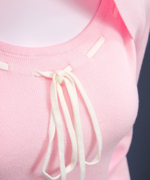 clear（クリア）の「胸元前開きリボンニットトップス[バレエコア ガーリー]（ニット/セーター・レディース・ピンク/オフホワイト/ブラック・F）」の21枚目の写真
