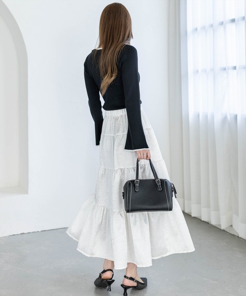 clear（クリア）の「胸元前開きリボンニットトップス[バレエコア ガーリー]（ニット/セーター・レディース・ピンク/オフホワイト/ブラック・F）」の7枚目の写真