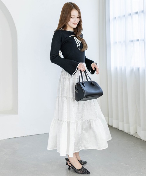 clear（クリア）の「胸元前開きリボンニットトップス[バレエコア ガーリー]（ニット/セーター・レディース・ピンク/オフホワイト/ブラック・F）」の10枚目の写真