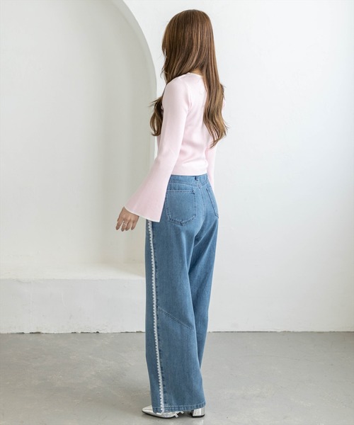 clear（クリア）の「胸元前開きリボンニットトップス[バレエコア ガーリー]（ニット/セーター・レディース・ピンク/オフホワイト/ブラック・F）」の14枚目の写真