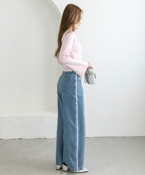 clear（クリア）の「胸元前開きリボンニットトップス[バレエコア ガーリー]（ニット/セーター・レディース・ピンク/オフホワイト/ブラック・F）」の15枚目の写真