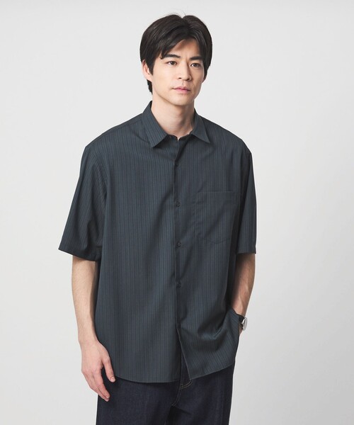 green label relaxing（グリーンレーベルリラクシング）の「ウォッシャブルトロ パターン ジャスト ルーズ 半袖 シャツ -ウォッシャブル・ストレッチ-（シャツ/ブラウス・メンズ・ナチュラル/ネイビー/ダークブラウン・XL/L/M/S）」の11枚目の写真