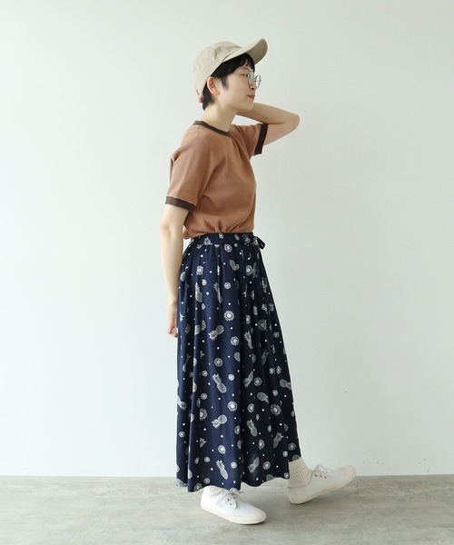 PAR ICI（パーリッシィ）の「パイナップルひまわりプリント ギャザースカート(セットアップ対応)（スカート・レディース・ネイビー・FREE）」の10枚目の写真