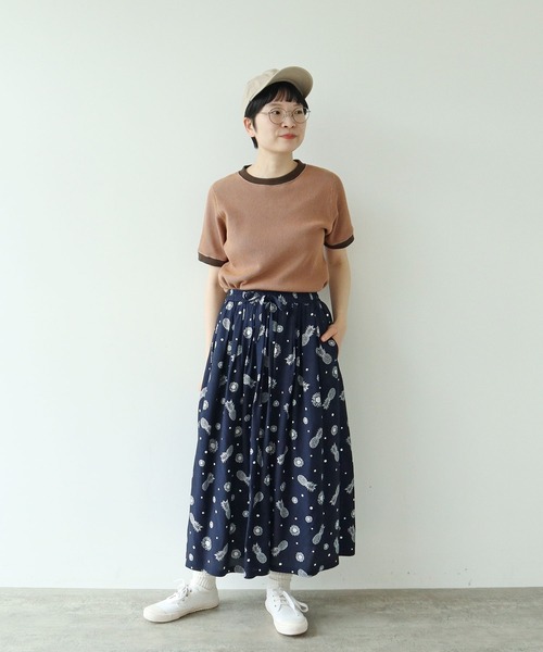 PAR ICI（パーリッシィ）の「パイナップルひまわりプリント ギャザースカート(セットアップ対応)（スカート・レディース・ネイビー・FREE）」の8枚目の写真