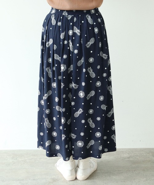 PAR ICI（パーリッシィ）の「パイナップルひまわりプリント ギャザースカート(セットアップ対応)（スカート・レディース・ネイビー・FREE）」の16枚目の写真