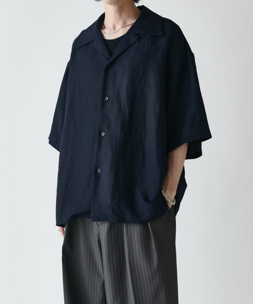 Rayon Linen Open Collar Shirt — рубашка с открытым воротником из льняного вискозного микса