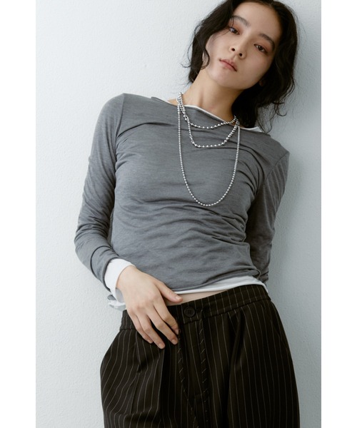 ANF.MUU(アンフムー)の「シアーボートネックロンT(Tシャツ/カットソー・レディース・ブルー/グレー/ブラック/イエロー/ピンク/ホワイト・FREE)」の4枚目の写真