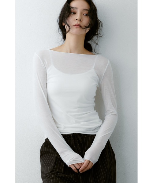 ANF.MUU(アンフムー)の「シアーボートネックロンT(Tシャツ/カットソー・レディース・ブルー/グレー/ブラック/イエロー/ピンク/ホワイト・FREE)」の2枚目の写真