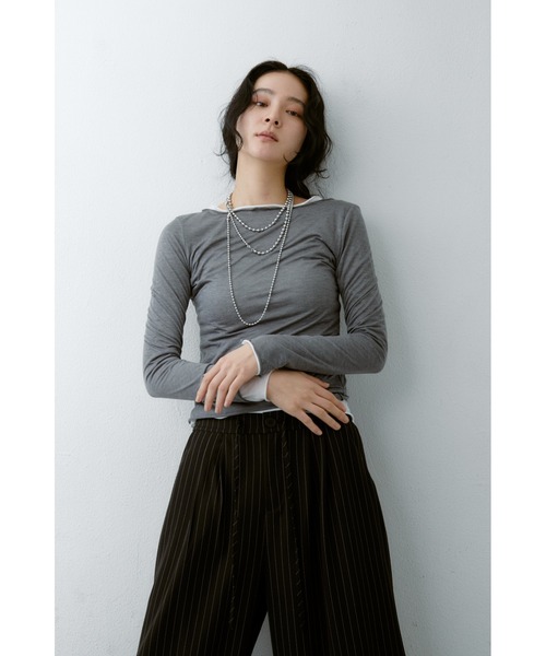 ANF.MUU(アンフムー)の「シアーボートネックロンT(Tシャツ/カットソー・レディース・ブルー/グレー/ブラック/イエロー/ピンク/ホワイト・FREE)」の20枚目の写真