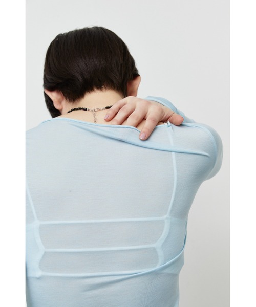 ANF.MUU(アンフムー)の「シアーボートネックロンT(Tシャツ/カットソー・レディース・ブルー/グレー/ブラック/イエロー/ピンク/ホワイト・FREE)」の8枚目の写真