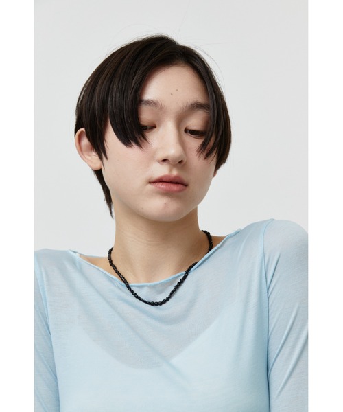 ANF.MUU(アンフムー)の「シアーボートネックロンT(Tシャツ/カットソー・レディース・ブルー/グレー/ブラック/イエロー/ピンク/ホワイト・FREE)」の7枚目の写真