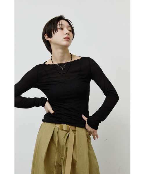 ANF.MUU(アンフムー)の「シアーボートネックロンT(Tシャツ/カットソー・レディース・ブルー/グレー/ブラック/イエロー/ピンク/ホワイト・FREE)」の10枚目の写真