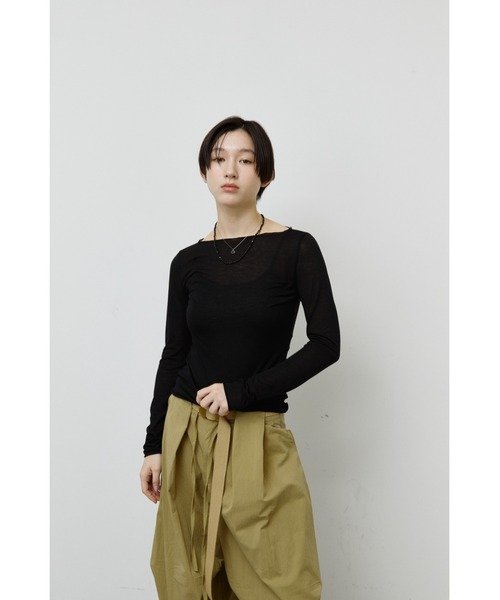 ANF.MUU(アンフムー)の「シアーボートネックロンT(Tシャツ/カットソー・レディース・ブルー/グレー/ブラック/イエロー/ピンク/ホワイト・FREE)」の12枚目の写真