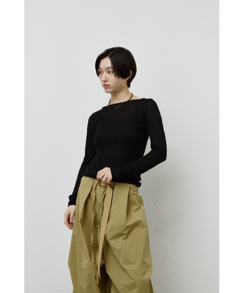 ANF.MUU(アンフムー)の「シアーボートネックロンT(Tシャツ/カットソー・レディース・ブルー/グレー/ブラック/イエロー/ピンク/ホワイト・FREE)」の13枚目の写真