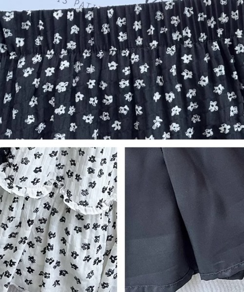 Ritzy(リッツィー)の「小花柄ティアード・ミニスカート(スカート・レディース・ブラック/ホワイト・LARGE/MEDIUM)」の3枚目の写真