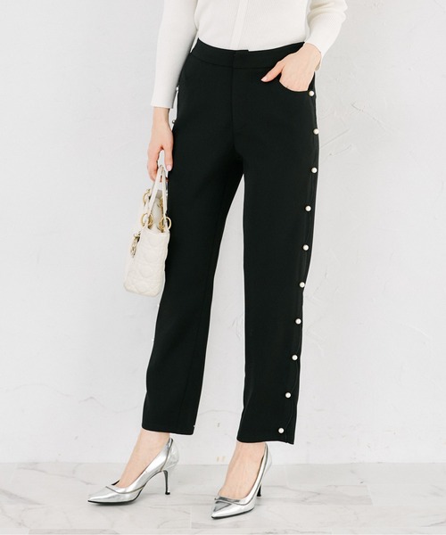 tocco closet(トッコ クローゼット)の「パール付きサイドスカラップテーパードパンツ(スラックス・レディース・ピンク/ブラック・M)」の2枚目の写真