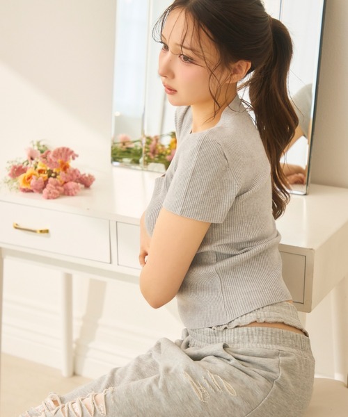 TITTY&CO.（ティティーアンドコー）の「リボンラインストーンラメニットトップス（ニット/セーター・レディース・グレー/アイボリー・FREE）」の14枚目の写真