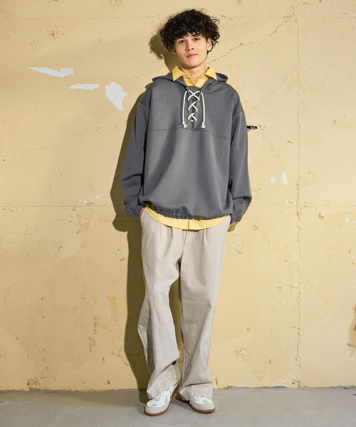 niko and...（ニコアンド）の「ストライプポンチアノラック（Tシャツ/カットソー・メンズ・アイボリー/オレンジ/チャコール・LARGE/MEDIUM）」の4枚目の写真