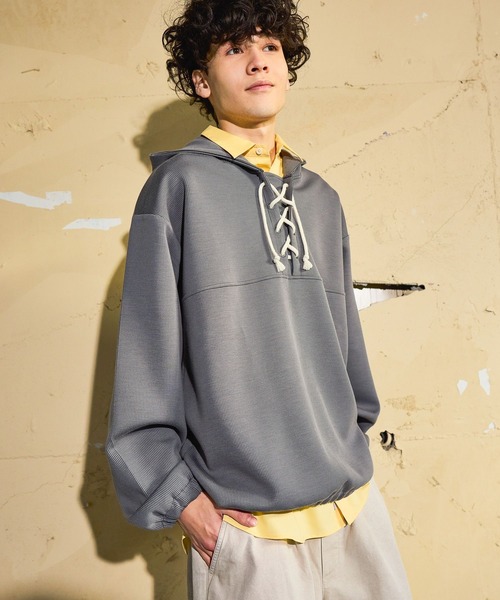 niko and...（ニコアンド）の「ストライプポンチアノラック（Tシャツ/カットソー・メンズ・アイボリー/オレンジ/チャコール・LARGE/MEDIUM）」の7枚目の写真