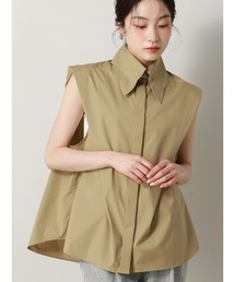 CIS. | CIS. スカラップ＆ピンホールカラーシャツ ノースリーブ ウォッシャブル 無地 カラーピン付き(シャツ/ブラウス)
