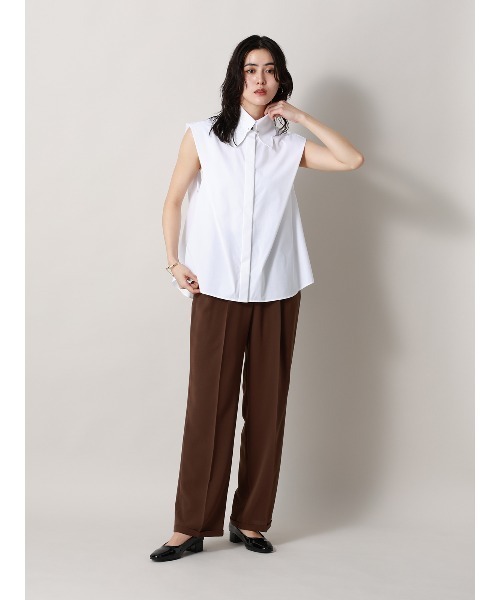 CIS.（シス）の「CIS. スカラップ＆ピンホールカラーシャツ ノースリーブ ウォッシャブル 無地 カラーピン付き（シャツ/ブラウス・レディース・オフホワイト/ベージュ・36(7号)/38(9号)）」の2枚目の写真