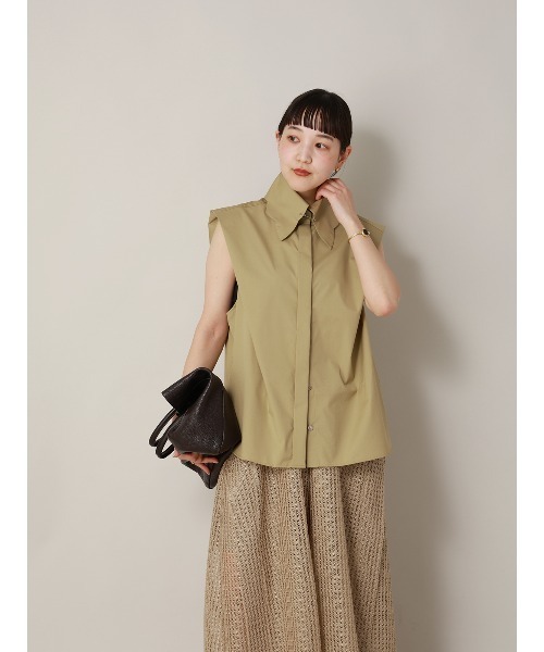 CIS.（シス）の「CIS. スカラップ＆ピンホールカラーシャツ ノースリーブ ウォッシャブル 無地 カラーピン付き（シャツ/ブラウス・レディース・オフホワイト/ベージュ・36(7号)/38(9号)）」の7枚目の写真