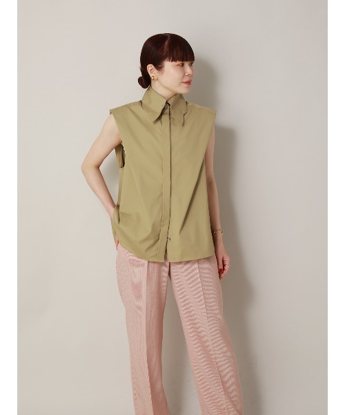 CIS.（シス）の「CIS. スカラップ＆ピンホールカラーシャツ ノースリーブ ウォッシャブル 無地 カラーピン付き（シャツ/ブラウス・レディース・オフホワイト/ベージュ・36(7号)/38(9号)）」の8枚目の写真