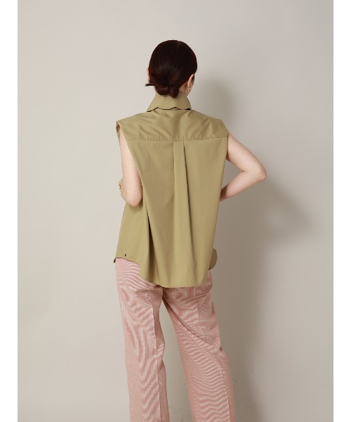 CIS.（シス）の「CIS. スカラップ＆ピンホールカラーシャツ ノースリーブ ウォッシャブル 無地 カラーピン付き（シャツ/ブラウス・レディース・オフホワイト/ベージュ・36(7号)/38(9号)）」の9枚目の写真